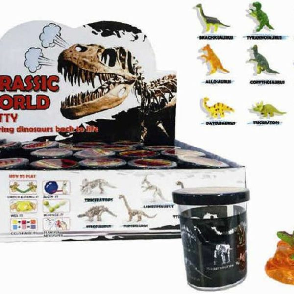 Sliz zábavná hmota dinosaurus v plastovém barelu 6cm různé druhy