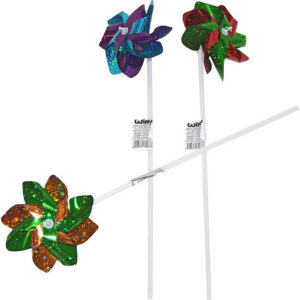 Větrník klasický růžice s třpytkami plastová tyčka 3 barvy