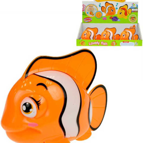 Rybka oranžová klaun očkatý 10cm plavací na klíček do vody plast