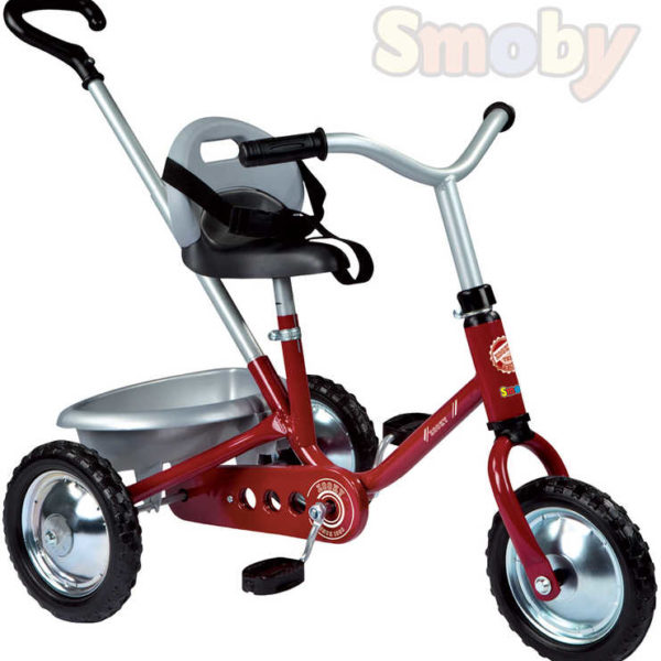 SMOBY Baby tříkolka Zooky červená kovová s rodičovským madlem