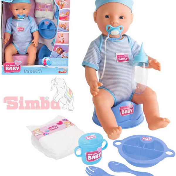 SIMBA New Born Baby panenka miminko chlapeček 43cm pije čůrá set s doplňky