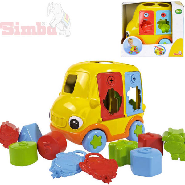 SIMBA Baby autíčko 20cm dětská vkládačka plastová set 8 kostek + 2 klíče