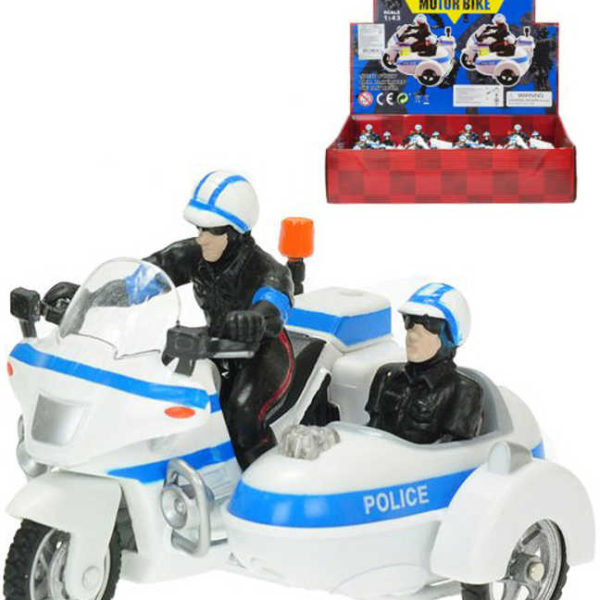 Motorka policejní sajdkára kovová 9cm policie na baterie Zvuk