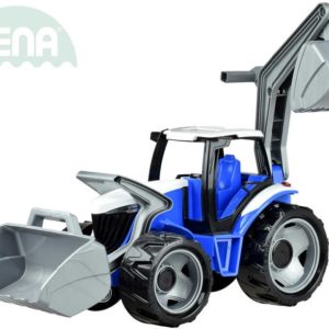 LENA Traktor se lžící a bagrem 107cm modro-šedý plast 02081