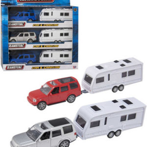 Teamsterz set auto teréní jeep + karavan 3 barvy v krabičce