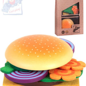 WOODY DŘEVO Sada výroba hamburgeru dětské makety potravin v taštičce
