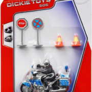 DICKIE Motocykl policie 10cm set řidič + 2 dopravní značky na kartě