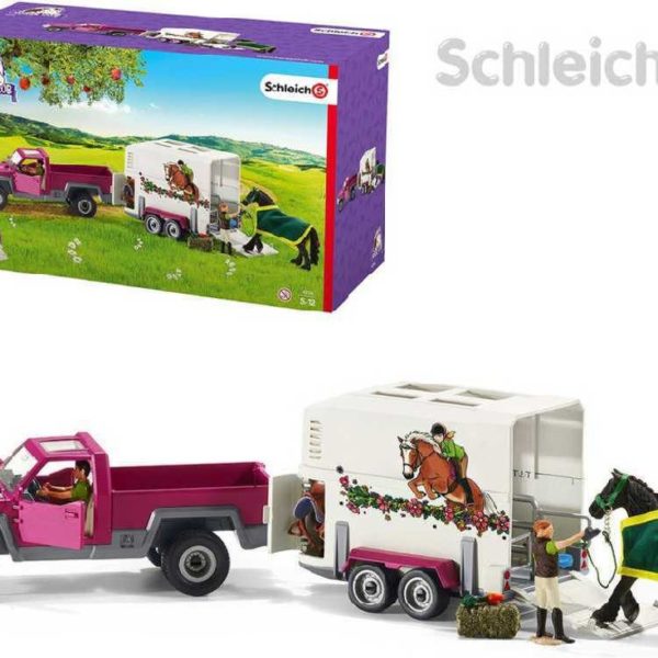 SCHLEICH Auto pickup s koněm + 2 figurky s doplňky set 14ks v krabici