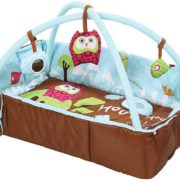 LUDI Baby hrací deka sova modrá 107×87cm s hrazdou a hračkami pro miminko
