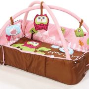 LUDI Baby hrací deka sova růžová 107×87cm s hrazdou a hračkami pro miminko