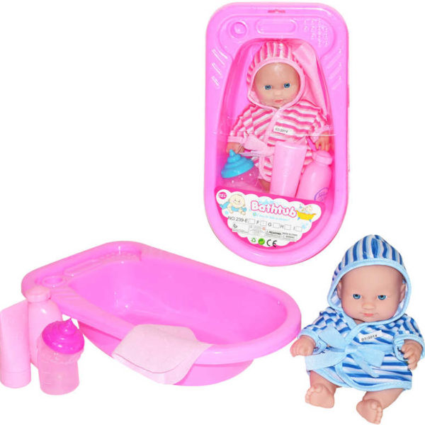 Miminko panenka v župánku 32cm koupací set s vaničkou a doplňky 2 barvy plast