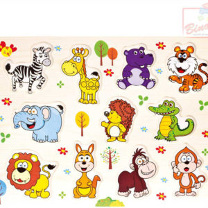 BINO DŘEVO Baby puzzle vkládací zvířátka safari 11 dílků na desce