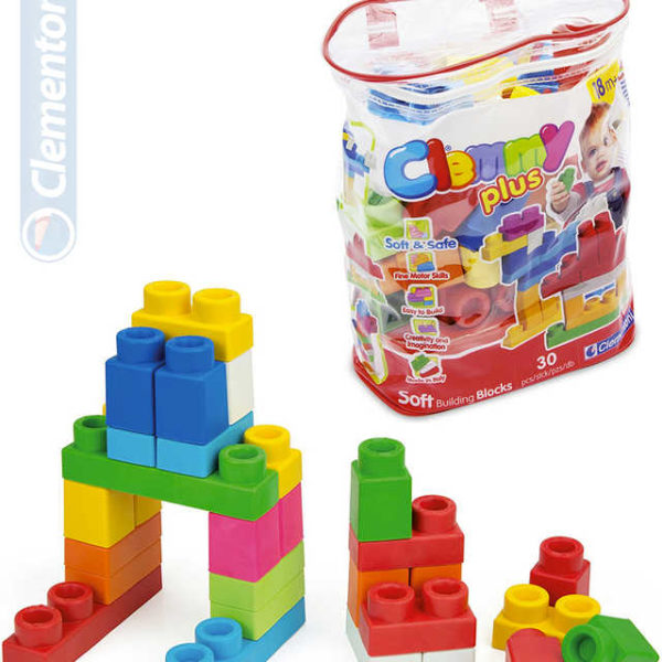 CLEMENTONI Clemmy Plus baby set kostky gumové 30ks měkké velké dílky v plastové tašce