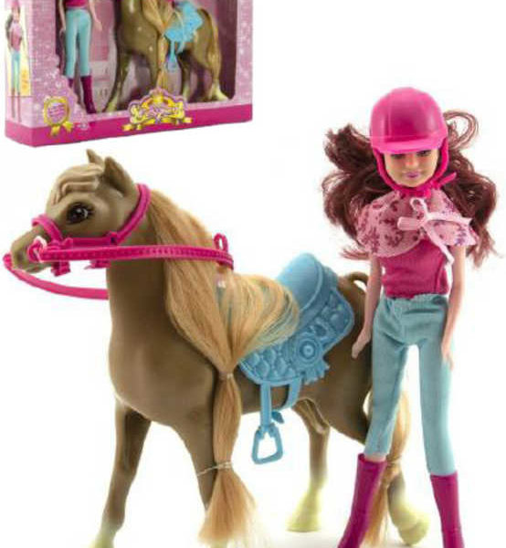 Panenka žokejka jezdecký set s osedlaným koněm v krabici