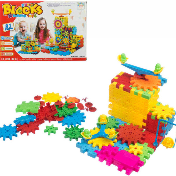 Stavebnice Funny Blocks ozubená kolečka na baterie set 81 dílků v krabici
