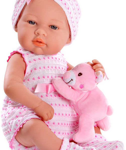 Panenka 42cm miminko set s medvídkem růžové šatičky