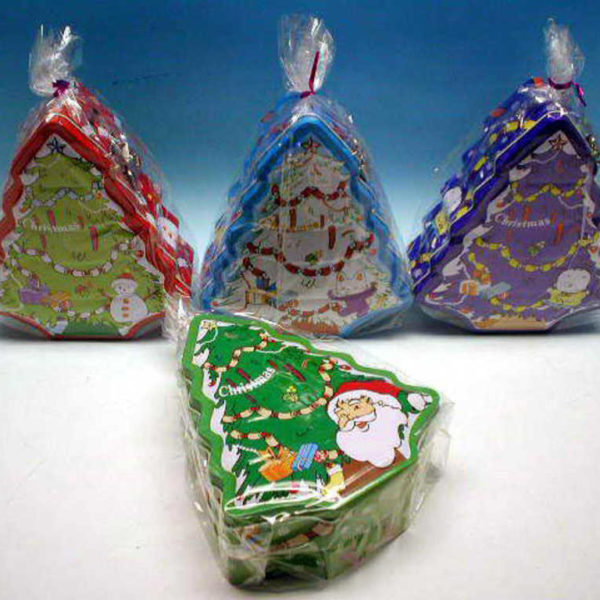 Pokladnička plechová vánoční stromek 4 barvy v sáčku