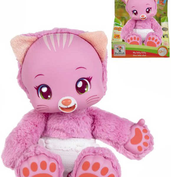 PLYŠ Zvířátko Zoopy Babies kočička 24cm tlapky svítící ve tmě na baterie Zvuk