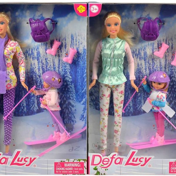 Panenka Defa Lucy zimní set maminka 29cm s dcerkou na lyžích 2 druhy