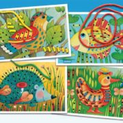 GRANNA Hra Šňůrky a dírky kreativní set 4 karty s 8 provázky vyšívání obrázků