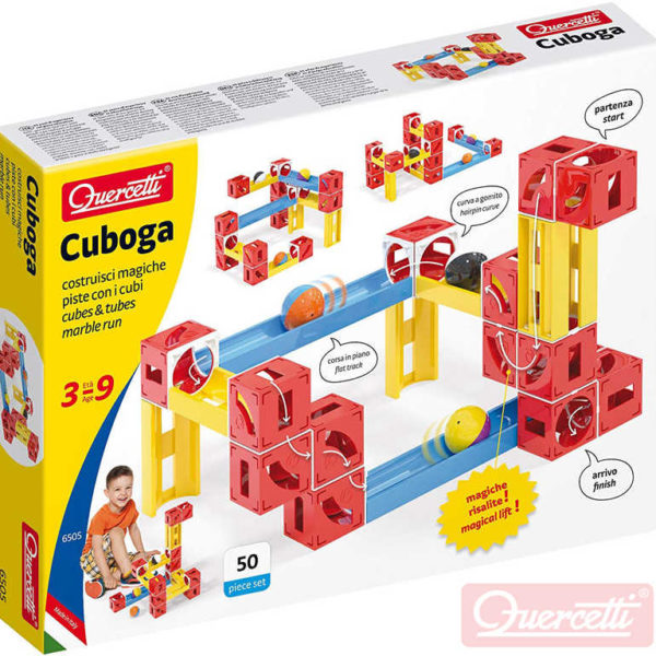 QUERCETTI Cuboga Premium kuličková dráha 50 dílků 3 kuličky STAVEBNICE