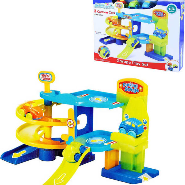 Baby garáž parkovací dům 2 patra s výtahem set se 3 auty pro miminko