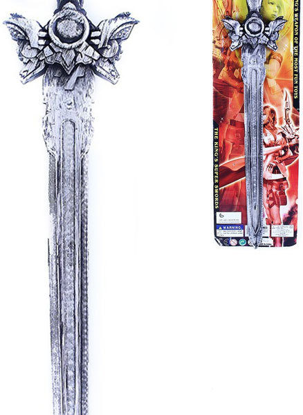 Meč dětský rytířský 58cm stříbrný zdobený plast na kartě
