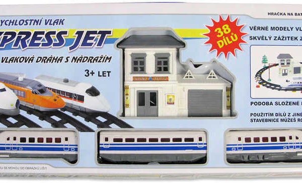 Vlak Express Jet set 38 částí s nádražím a příslušenstvím Světlo 3 druhy