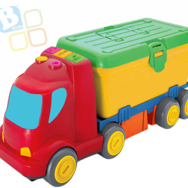 B-KIDS Baby auto náklaďák pracovní stůl 2v1 set s nářadím na baterie pro miminko
