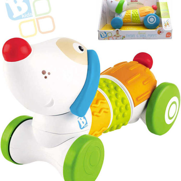 B-KIDS Baby štěňátko senzorické Twist and Roll jezdící na baterie na kolečkách Zvuk