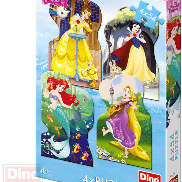 DINO Puzzle 4x54 dílků obrysové Princezny 13x19cm skládačka 4v1 v krabici