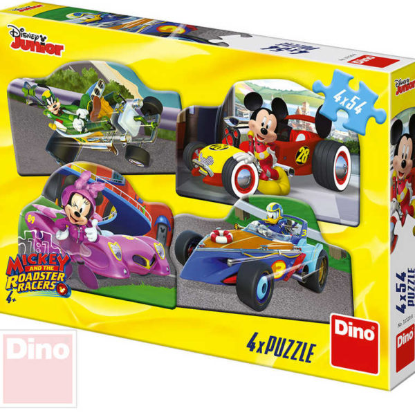 DINO Puzzle 4x54 dílků Mickey a Minnie na závodech 19,5x13,5cm skládačka 4v1