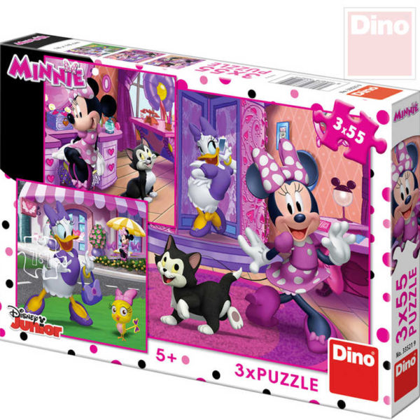 DINO Puzzle 3x55 dílků Den s Minnie 18x18cm skládačka 3v1 v krabici