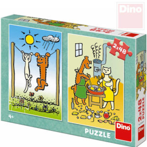 DINO Puzzle 2x48 dílků Pejsek a kočička 18x26,5cm skládačka 2v1