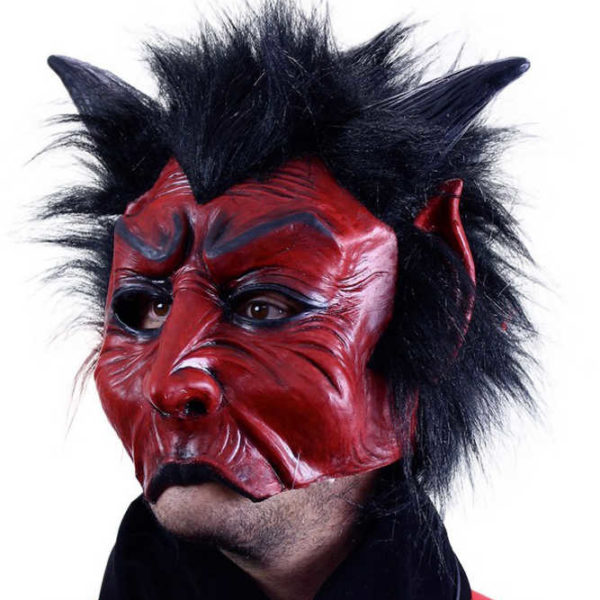 KARNEVAL Maska čert s vlasy latex KARNEVALOVÝ DOPLNĚK