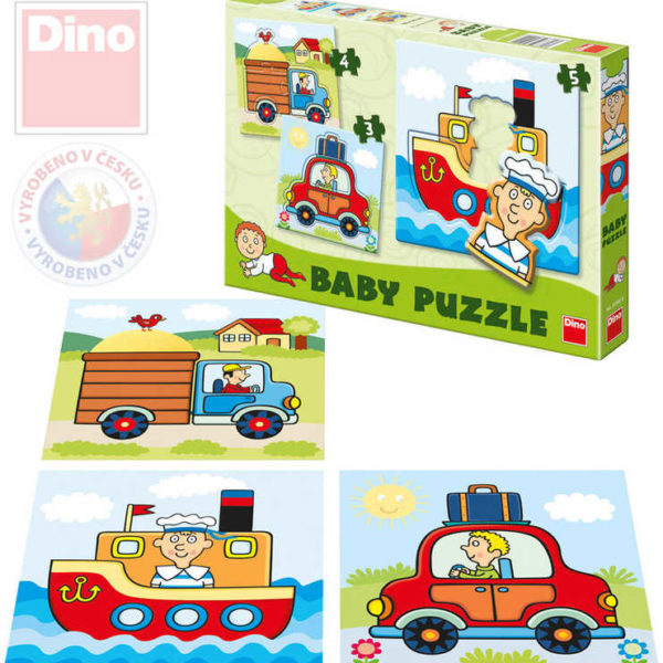 DINO Puzzle baby autíčka 18x18cm 3v1 skládačka set 12 dílků v krabici pro nejmenší