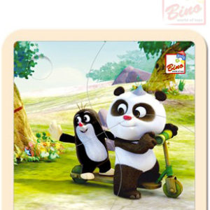 BINO DŘEVO Puzzle (Krteček) Krtek a Panda koloběžka 4 dílky