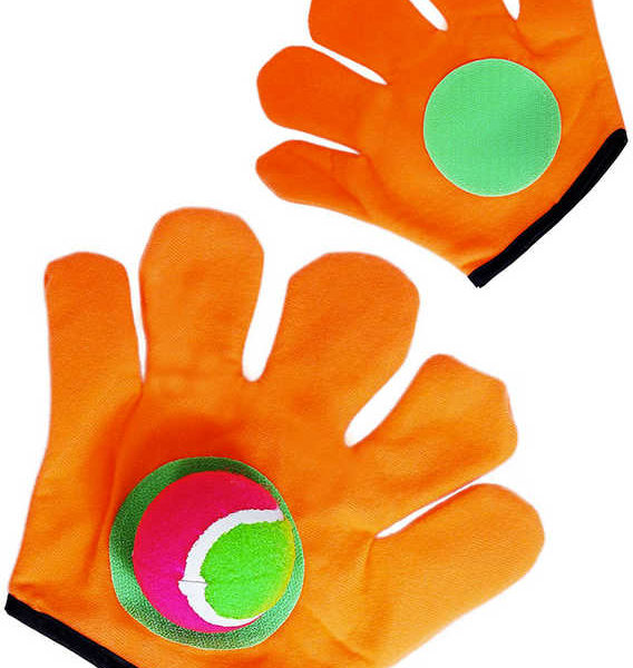 Hra Catch ball set rukavice oranžové chytací 2ks + míček v sáčku
