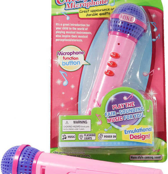Mikrofon dětský plastový 19cm na baterie růžovofialový Světlo Zvuk na kartě