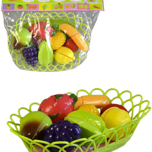 Sada krájecí na suchý zip ovoce v košíku s talířky a příbory plast 2 barvy