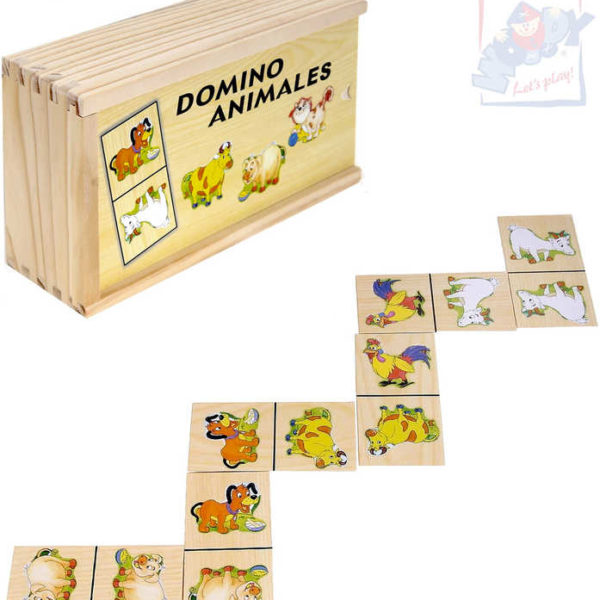 WOODY DŘEVO Hra domino Statek zvířátka 28 dílků v dřevěné krabičce