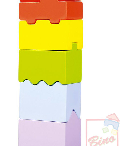 BINO DŘEVO Baby skládací věž barevné tvary stavebnice pro miminko