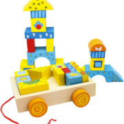 BINO DŘEVO Set vozík s malovanými kostkami 19ks stavebnice pro miminko