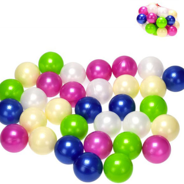 Baby míčky perleťové 7cm do hracího koutu do vody set 32ks v síťce měkký plast