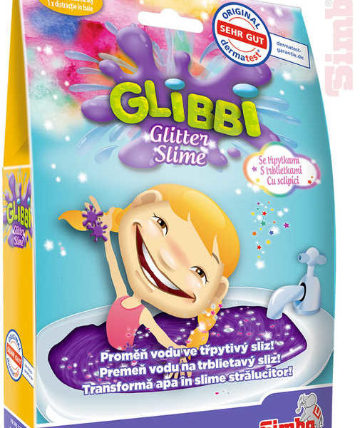 SIMBA Glibbi prášek fialový třpytivý 150g na výrobu slizu do vany v sáčku