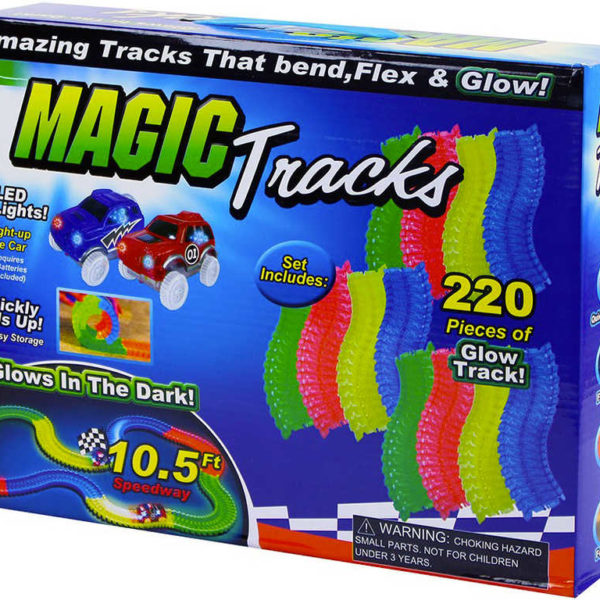 Autodráha magická ve tmě svítící na baterie set s autíčkem 220 dílků Světlo v krabici