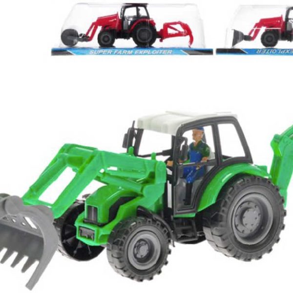 Traktor farmářský 28cm na setrvačník se dvěma lžícemi 3 druhy plast