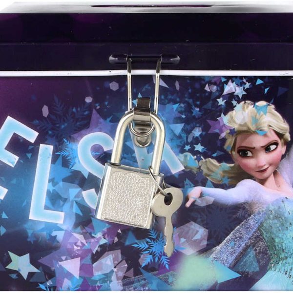 Pokladnička kovová Frozen (Ledové Království) na zámek set se 2 klíčky